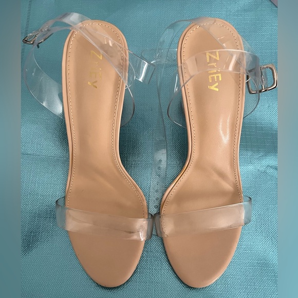 ZriEy Women's Clear Heels Chunky Block Mid High Heeled Sandals size 7. - Picture 6 of 7